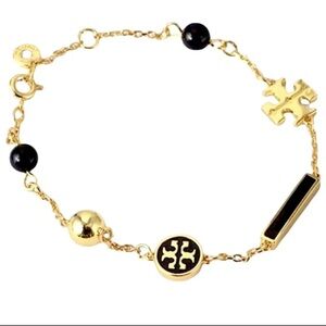 Tory Burch Gold Black Double T Logo Bracelet